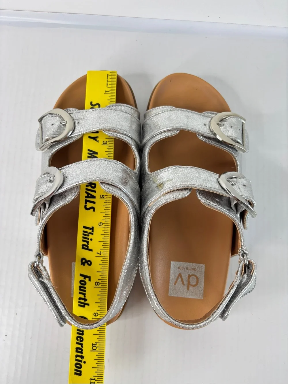 Dolce Vita Alameda Sandals Womens Sz 6.5 Metallic Silver Hook & Loop Ankle Strap
